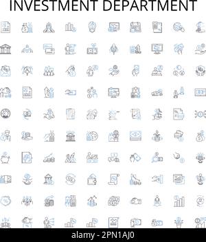 Investment department outline icons collection. Investment, Department, Portfolio, Management, Broker, Asset, Analyst vector illustration set. Fund Stock Vector