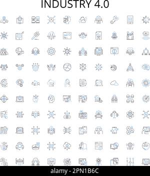 Industry 4.0 outline icons collection. Factory, Automation, Smart, Cyber-Physical, Big, Data, Robotics vector illustration set. Cybersecurity Stock Vector