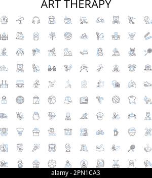 Art therapy outline icons collection. Art, Therapy, Painting, Drawing, Sculpting, Crafting, Music vector illustration set. Creative, Expression Stock Vector