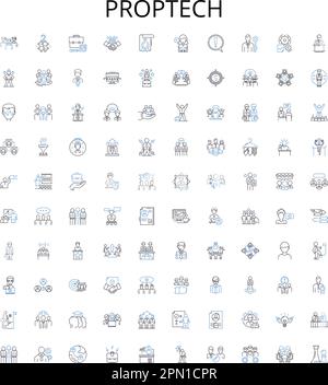 Proptech outline icons collection. Proptech, Real Estate, Innovation, Technology, AI, Digital, Automation vector illustration set. Blockchain, AR/VR Stock Vector