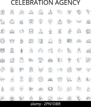 Celebration agency outline icons collection. Organizers, Events, Party, Celebrations, Agency, Management, Gatherings vector illustration set. Floral Stock Vector