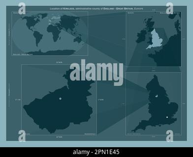 Kirklees, administrative county of England - Great Britain. Diagram showing the location of the region on larger-scale maps. Composition of vector fra Stock Photo