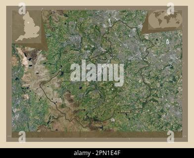 Kirklees, administrative county of England - Great Britain. High resolution satellite map. Corner auxiliary location maps Stock Photo