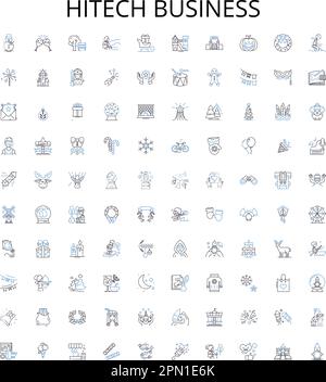 Hitech business outline icons collection. Technology, Innovation, Automation, Robotics, Computers, Software, Networking vector illustration set. Big Stock Vector