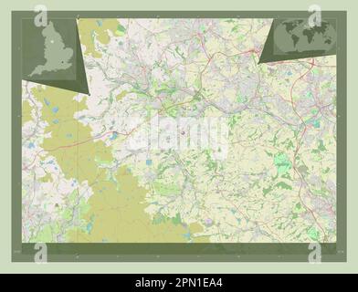 Kirklees, administrative county of England - Great Britain. Open Street Map. Corner auxiliary location maps Stock Photo