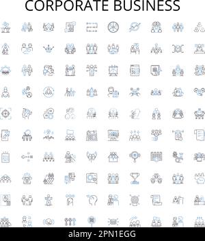 Corporate business outline icons collection. Company, Management, Business, Corporate, Organization, Investment, Strategy vector illustration set Stock Vector
