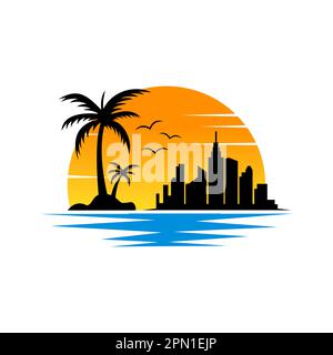 beach flat style vector logo Stock Vector