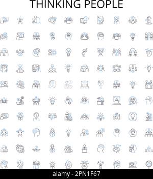 Thinking people outline icons collection. Thinking, People, Intellectuals, Brainy, Analytical, Logical, Inquisitive vector illustration set. Mindful Stock Vector