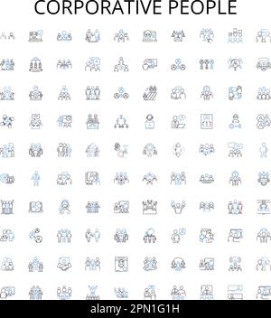 Corporative people outline icons collection. Corp, People, Employees, Colleagues, Executives, Managers, Professionals vector illustration set. Workers Stock Vector