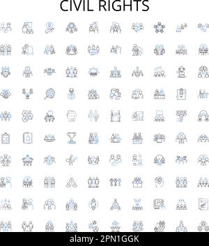 civil rights outline icons collection. civil, rights, activism, equality, justice, discrimination, integration vector illustration set. protesters Stock Vector