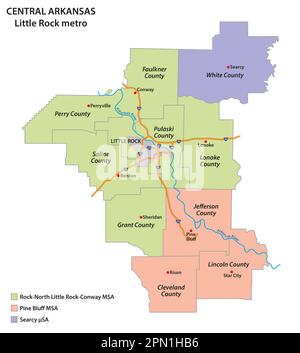 Administrative map of Central Arkansas, Little Rock Metro, Arkansas, United States Stock Photo