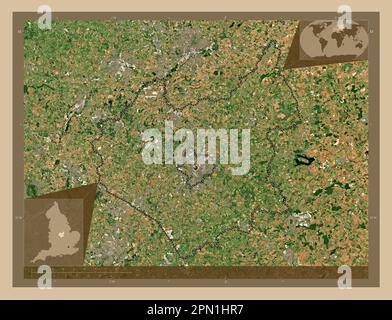 Leicestershire, administrative county of England - Great Britain. Low resolution satellite map. Corner auxiliary location maps Stock Photo