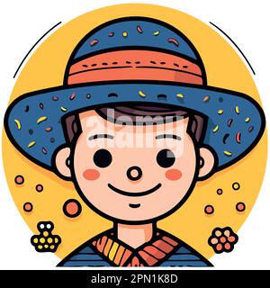 kid boy wearing hat for festa junina or st john day brazilian festivity minimalist vector illustration Stock Vector