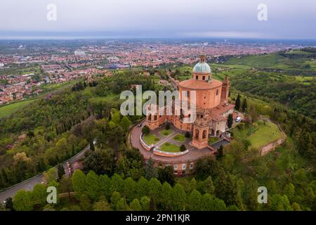 Aerial view of sanctuary of Madonna di San Luca in Bologna Stock Photo