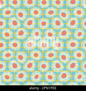 Floral Picnic light blue yellow stripes pattern Stock Vector