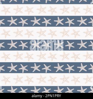 Starfish blue waves background and seaman stripes Stock Vector