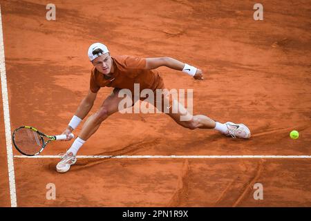Holger RUNE of Denmark during the Rolex Monte-Carlo, ATP Masters 1000 tennis event on April 15, 2023 at Monte-Carlo Country Club in Roquebrune Cap Martin, France - Photo: Matthieu Mirville/DPPI/LiveMedia Stock Photo