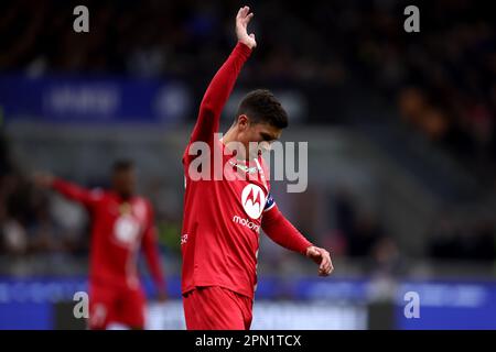 Milano, Italy. 15th Apr, 2023. Matteo Pessina of Ac Monza gestures during the Serie A football match beetween Fc Internazionale and Ac Monza at Stadio Giuseppe Meazza on April 15, 2023 in Milan Italy . Credit: Marco Canoniero/Alamy Live News Stock Photo