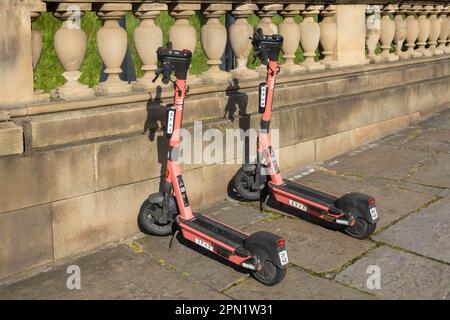 Voi rental scooters in Liverpool Stock Photo