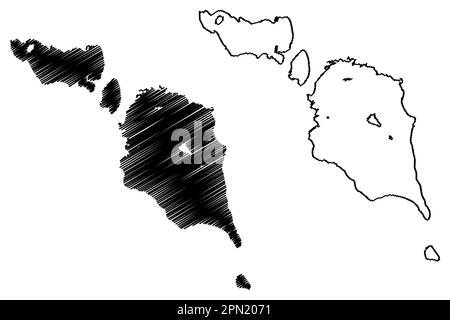 Lake Alakol and Sasykkol (Republic of Kazakhstan) map vector illustration, scribble sketch map Stock Vector