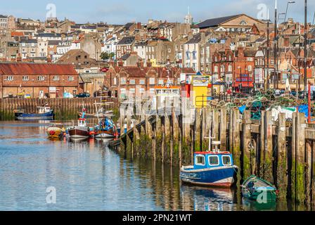 Fishing habour of Scarborough on the North Sea coast of North Yorkshire, England Stock Photo
