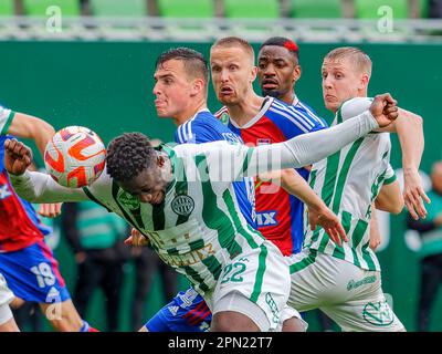 BUDAPEST, HUNGARY - APRIL 2: Myenty Abena of Ferencvarosi TC heads