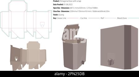 Octagonal box with a tap packaging design template gluing die cut - vector Stock Vector