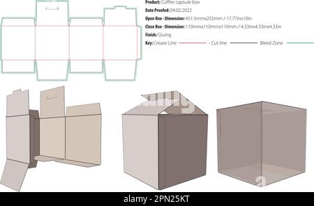 Coffee capsule box packaging design template gluing die cut - vector Stock Vector