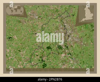 Newcastle-under-Lyme, non metropolitan district of England - Great Britain. High resolution satellite map. Locations of major cities of the region. Co Stock Photo