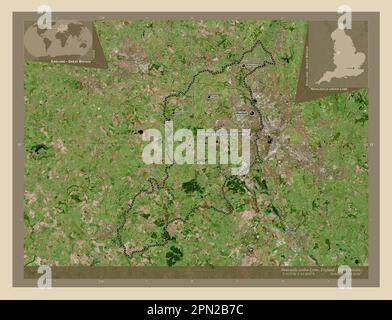 Newcastle-under-Lyme, non metropolitan district of England - Great Britain. High resolution satellite map. Locations and names of major cities of the Stock Photo