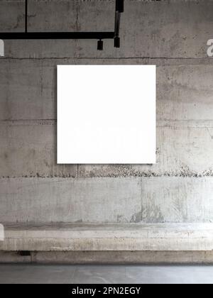 A white blank template of square picture frames, vertical style. Empty square artist canvas space hanging on concrete wall background over empty cemen Stock Photo