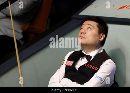 Ding Junhui during day two of the Cazoo World Snooker Championship at the Crucible Theatre, Sheffield. Picture date: Sunday April 16, 2023. Stock Photo