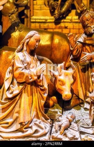Toronto, Canada - April 7, 2023: Part of an altar retable (900s - 1200s), Nativity scene. The object is part of an exhibit in the Royal Ontario Museum Stock Photo