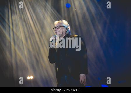 April 15, 2023, Naples, Italy: The Italian singer Nino D'Angelo performs live with his new tour Il Poeta Che Non Sa Parlare at PalaPartenope in Naples. (Credit Image: © Paola Visone/Pacific Press via ZUMA Press Wire) EDITORIAL USAGE ONLY! Not for Commercial USAGE! Stock Photo