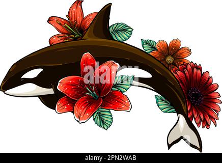 Killer Whale jumping out of water vector illustration isolated on white background. Stock Vector