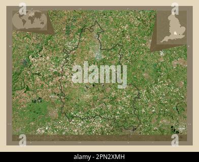 Oxfordshire, administrative county of England - Great Britain. High resolution satellite map. Corner auxiliary location maps Stock Photo