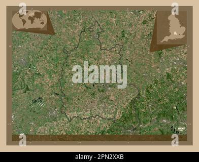 Oxfordshire, administrative county of England - Great Britain. Low resolution satellite map. Corner auxiliary location maps Stock Photo