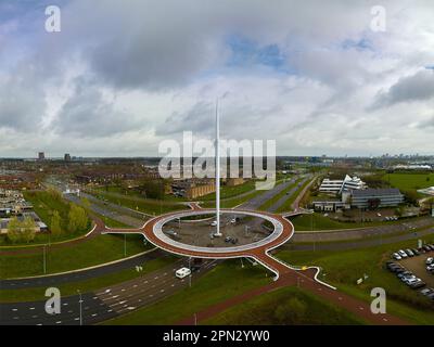 The hovenring is a unique architect in Eindhoven Netherlands. This is a roudobout path for cyclers. This ringroad is linking Endhoven with Veldhoven a Stock Photo