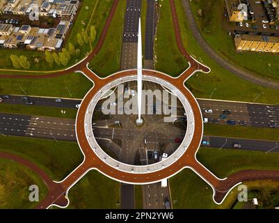 The hovenring is a unique architect in Eindhoven Netherlands. This is a roudobout path for cyclers. This ringroad is linking Endhoven with Veldhoven a Stock Photo