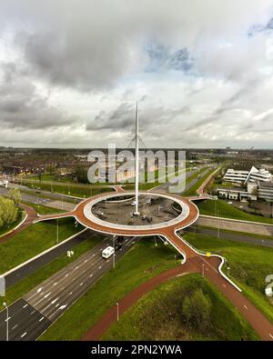 The hovenring is a unique architect in Eindhoven Netherlands. This is a roudobout path for cyclers. This ringroad is linking Endhoven with Veldhoven a Stock Photo