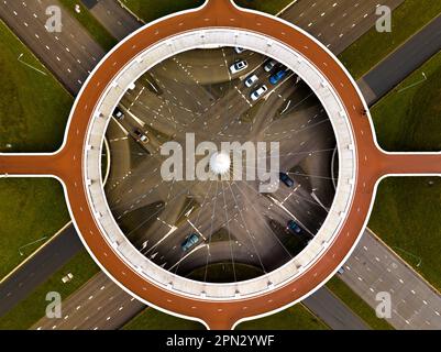 The hovenring is a unique architect in Eindhoven Netherlands. This is a roudobout path for cyclers. This ringroad is linking Endhoven with Veldhoven a Stock Photo