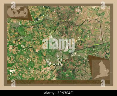 City of Peterborough, unitary authority of England - Great Britain. Low resolution satellite map. Corner auxiliary location maps Stock Photo