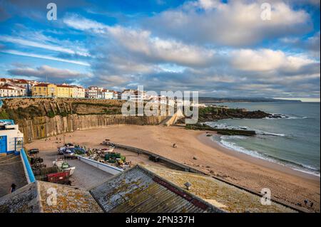 Mafra, Portugal. 16 July 2022.  view of Ericeira village and pescadores beach in Portugal. Stock Photo