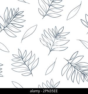 Outline leaves seamless pattern. Black and white palm branches allover print Stock Photo