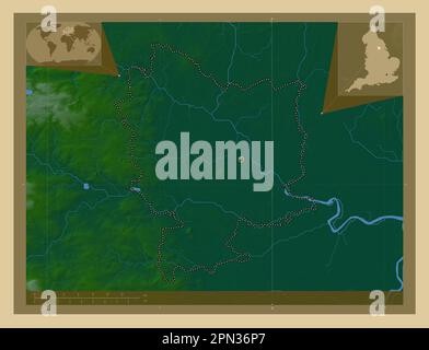 Selby, non metropolitan district of England - Great Britain. Colored elevation map with lakes and rivers. Corner auxiliary location maps Stock Photo