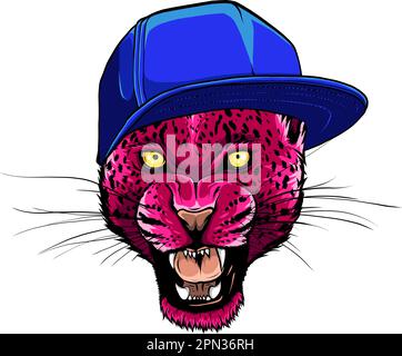 Portrait of a leopard in the cap on white background Stock Vector