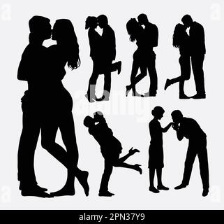 Valentines kissing couple people silhouettes. Good use for symbol, web icon, logo, mascot, or any design you want. Stock Vector