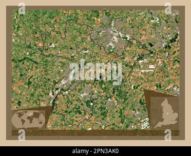 South Derbyshire, non metropolitan district of England - Great Britain. Low resolution satellite map. Locations of major cities of the region. Corner Stock Photo