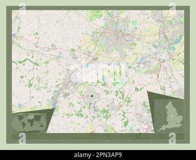 South Derbyshire, non metropolitan district of England - Great Britain. Open Street Map. Corner auxiliary location maps Stock Photo