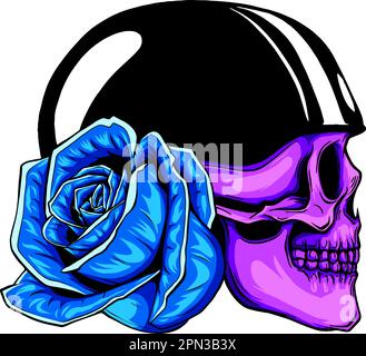 Skull Head Helmet Roses Logo Design Vector on white background Stock Vector